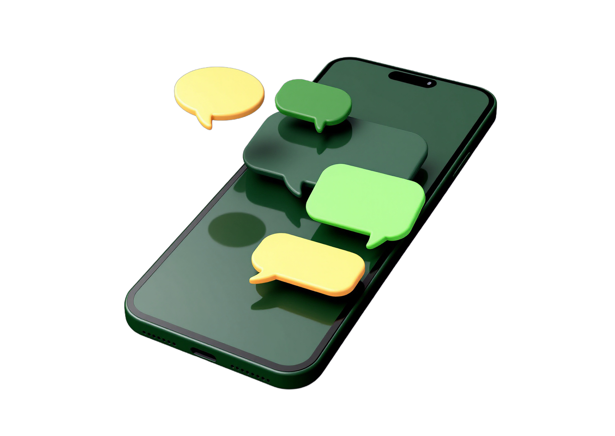 3D illustration of smartphone with colorful chat bubbles floating around, representing PinChat messaging platform